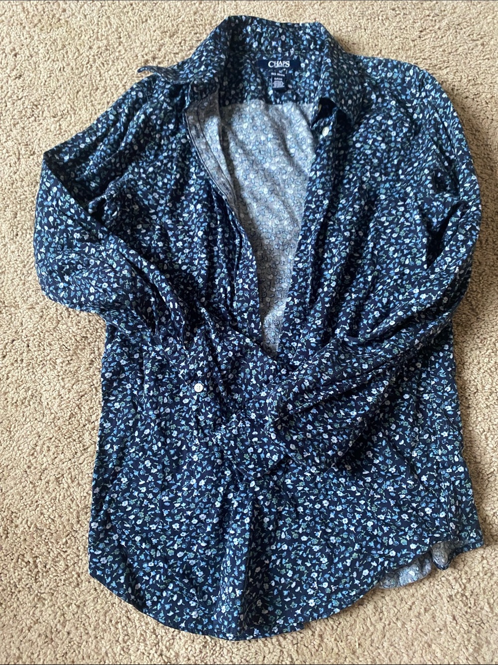 Chaps Navy Floral Button-Up Blouse